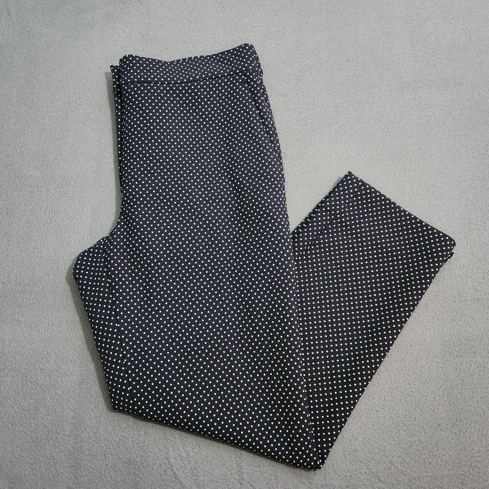 Ann Taylor Dress Pants Women 6 Navy Polka Dot High Rise Straight Leg